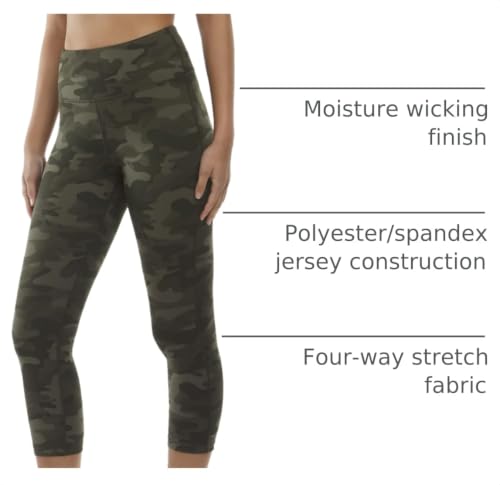 Danskin Women's Curved Contour Capri Leggings X-Large Olive Camo Print Activewear