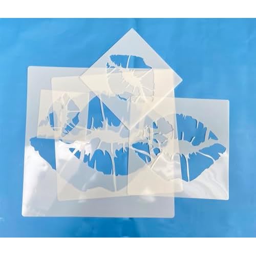 5PCS Lip Stencil Kiss Lips DIY Stencil with 5 Sizes Lips Lipstick Mouth Painting Stencils Reusable Red Lips PET Stencils for Floor Wall Wall Furniture Room Decorative