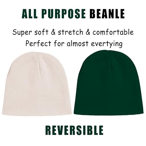 Thick Knitted Winter Beanie for Men & Women - Beige/Dark Green