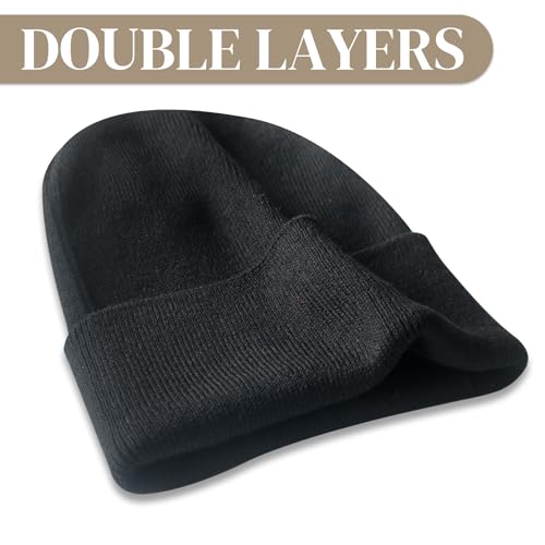Knit Cuffed Beanie for Men & Women - Black, One Size