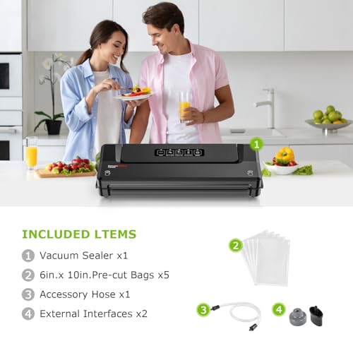 Bonsenkitchen Vacuum Sealer Machine with 5 Bags – Black