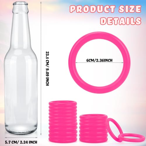 Pink 2.36 Inch Ring Toss Game Set with 6 Glass Bottles and 24 Plastic Rings - Summer Backyard & Carnival Fun