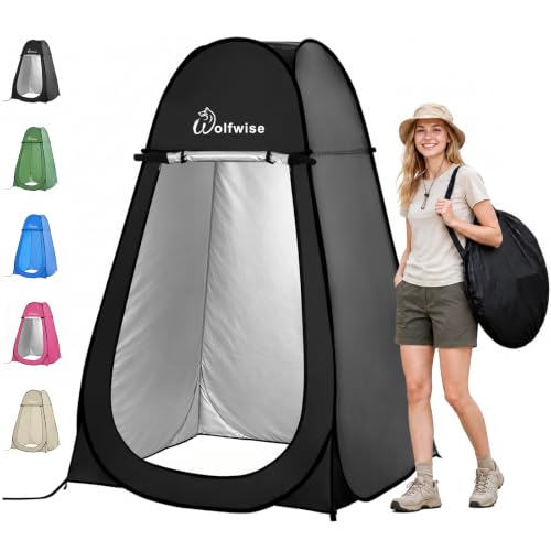 WolfWise Pop Up Shower Tent for Camping, Compact & Lightweight, Silver-Black, 6'3" Height