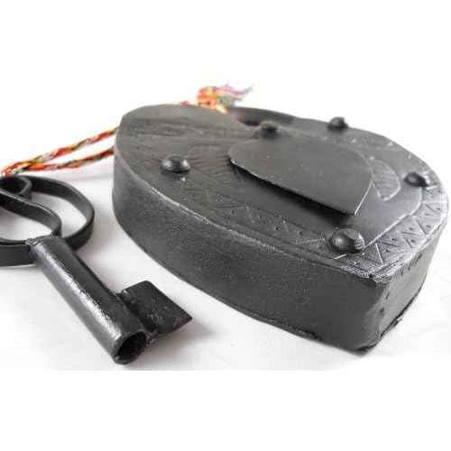 Large Antique Reproduction Heart Padlock with Key