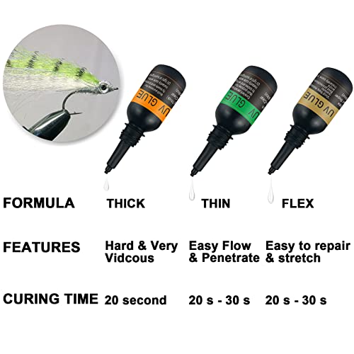 Thick UV Clear Glue for Fly Tying - Tack-Free Formula + 12 LED UV Light