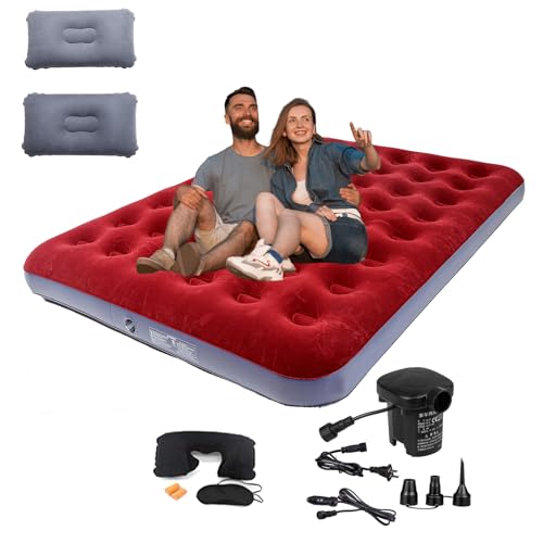 Onirii Queen Size Double Camping Air Mattress with Air Pump - Red Grey