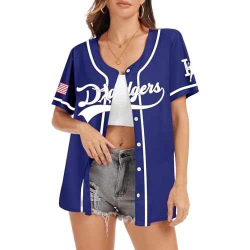 Women’s Quick-Dry Baseball Button Up Shirt - Blue, Small
