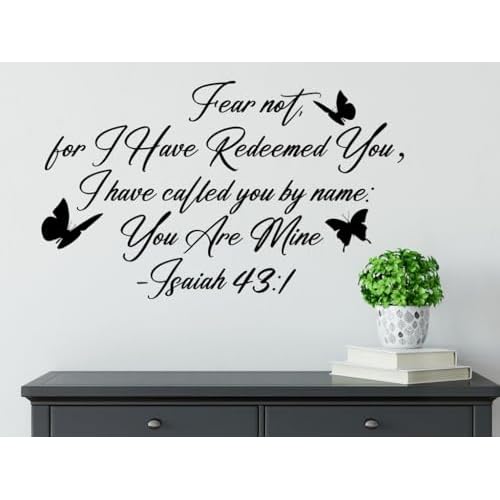 Fear Not I Have Redeemed You Isaiah 43 1 Bible Verse Wall Deca, Christian Religious Prayer Scripture Quotes Vinyl DIY Removable Wall Sticker for Living Room Home Office