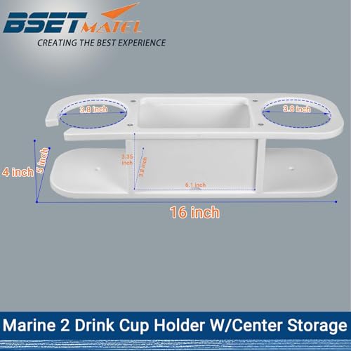 Marine Cup Holder with Storage - Reinforced Stainless Steel Core, 2-Drink Boat Console Organizer