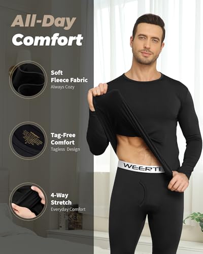 Men's Thermal Underwear Set - Fleece Lined Long Johns for Winter