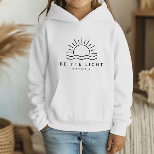 Christian Hoodie for Girls - Be The Light Sweatshirt, White, 11-12 Years
