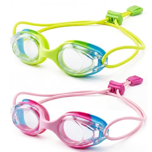 Aegend Kids Swim Goggles Pink & Green Anti-Fog Pool Goggles for Ages 3-8