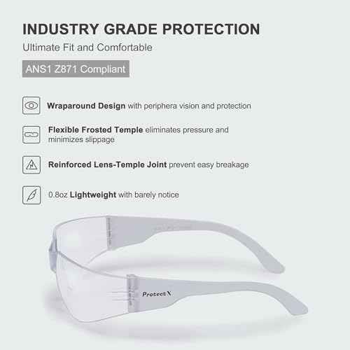 ProtectX Safety Glasses for Men & Women, Safety Sunglasses with Anti-Fog Scratch Resistant Lenses, Non-Slip Grips, ANSI Z87.1