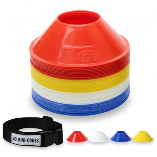 Mini Soccer Training Cones - 40 Pack with Bounce-Back Design