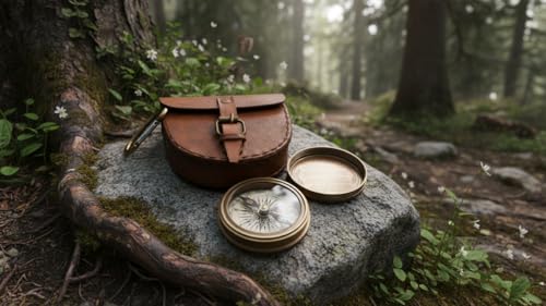 Vintage Brass Pocket Compass with Leather Case - 1 Count