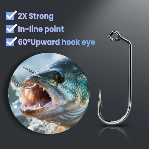 60 Degree Jig Hooks - 25pcs Long Shank Fishing Hooks