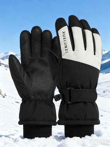Kids Winter Ski Gloves - Warm, Windproof Fleece - Black for 5-10 Years