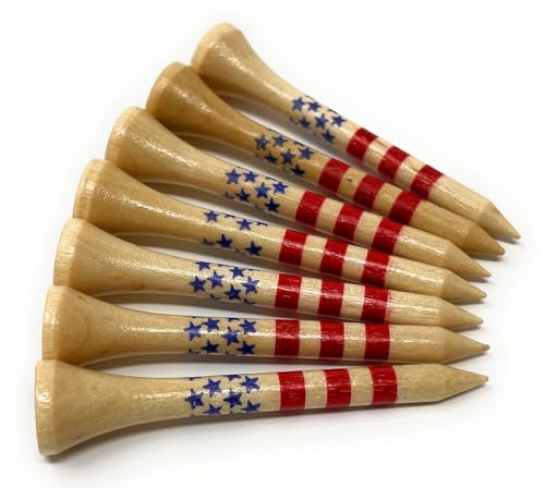 2 1/8” Wooden Golf Tees - USA Stars & Stripes Design - 80 Pack