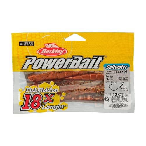 PowerBait Saltwater Bonga Shrimp Soft Baits - New Penny, 4in