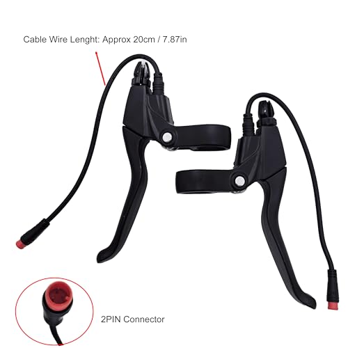 WIROJ Waterproof Electric Bike Brake Lever & 20cm 2PIN Connector Grips (E-Bike Cut-Off) - 2 Pack