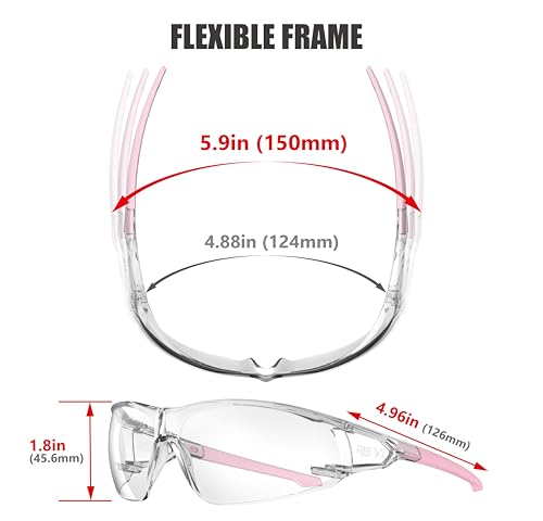 Anti-Fog Clear Safety Glasses for Youth Baseball & Pickleball - Clear-Pink