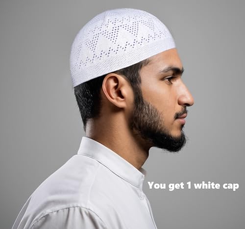 Skull Kufi Hat for Men - White Taqiyah Crochet Beanie
