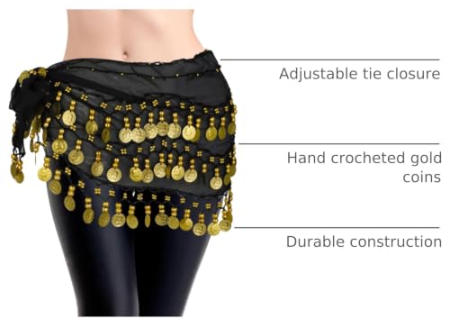Belly Dance Hip Scarf Wrap with Coins - Black Chiffon