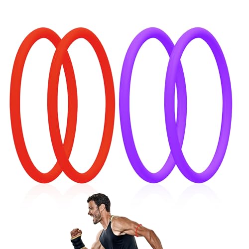 Patellar Tendon Support Straps - Silicone Knee Bands - 4 Pack (Red+Purple)