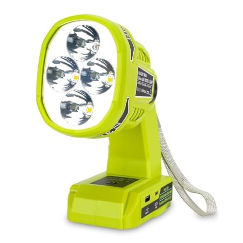 Cordless LED Flashlight for Ryobi 18V Battery, 22W LED Work Light with USB-A&USB-C 2.1A Fast Charging Ports for Jobsite, Car Repairing, Camping, Emergency(Battery not Included)