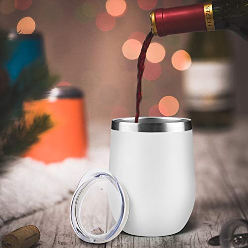 Insulated 12oz Stemless Wine Tumbler with Lid & Straw - White