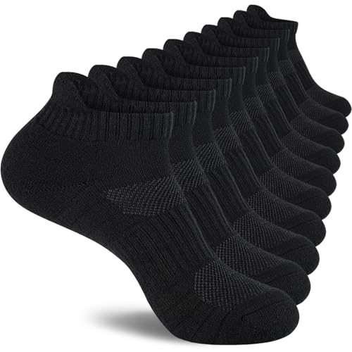 Monxiery Mens Cotton Cushioned Ankle Socks, Athletic Performance