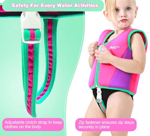 OMYAFL Toddler Swim Vest 4-6y Pink Large Adjustable Neoprene Buoyancy Jacket