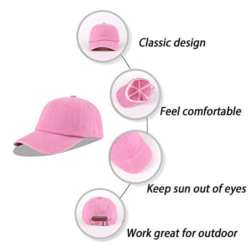 LANGZHEN 100% Cotton Unisex Denim Washed Baseball Cap with Adjustable Metal Buckle – Large/Washed-Pink