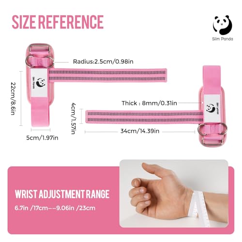 Pink Slim Panda Weight Lifting Straps with Double Cuffed D Ring, Wrist Support for Men Women, Heavy Duty & Comfortable