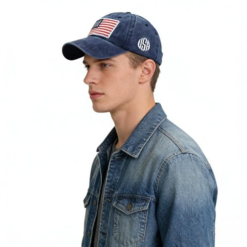 American Flag Embroidery Baseball Cap - Adjustable Navy Medium