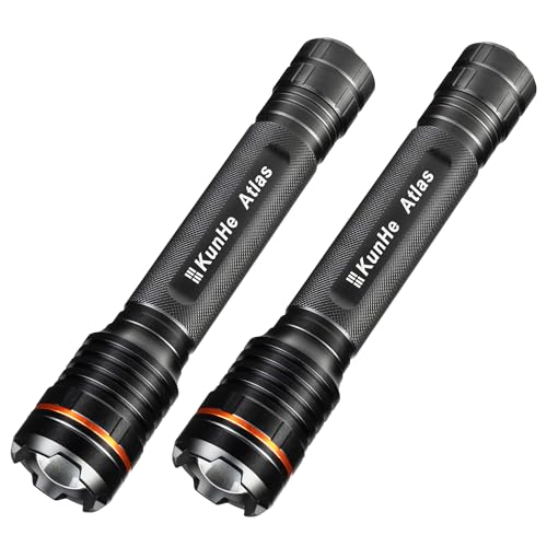KunHe 2 Pack Heavy Duty LED Flashlights 1000 Lumens Zoomable Aluminum Police Tactical Torch