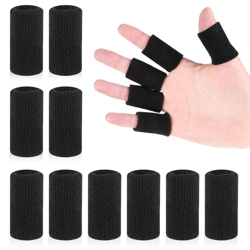 10-Pack Elastic Compression Finger Sleeves - Black Sport Support Braces