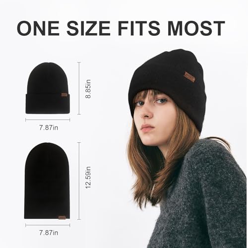Unisex Lightweight Knit Cuffed Beanie Hat - Black
