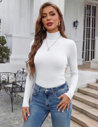 Ekouaer Womens Turtleneck Tops Winter Ribbed Long Sleeve Shirts