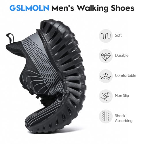 GSLMOLN Men's Black Breathable Lightweight Walking Sneakers 9.5 - Casual Gym Shoes