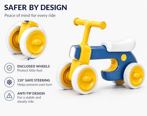 Henry & Colin Blue First Balance Bike for 12–36 Months, 4-Wheel Toddler Ride-On with Lights & Music