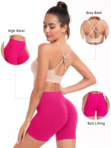 Ourgifts Women's Pink Medium Workout Sets 2 Piece Yoga & Gym Outfit with High Waist & Scrunch Biker Shorts