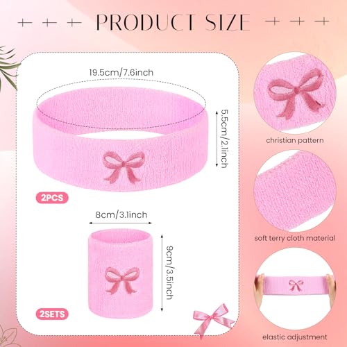 Sports Headband & Wristband Set - Pink Bow Theme - 6 Pcs