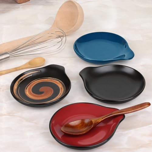 Ceramic Spoon Rest - 5 Inch Heat-Resistant Utensil Holder - Navy Blue