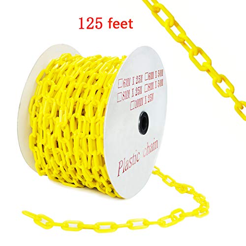 126 Feet Yellow Plastic Safety Barrier Chain with 2 Magnetic Hooks | 12 S-Hooks | 12 Carabiner Clips | 2 Chain Connector | Caution Security Chain Safety Chain for Crowd Control