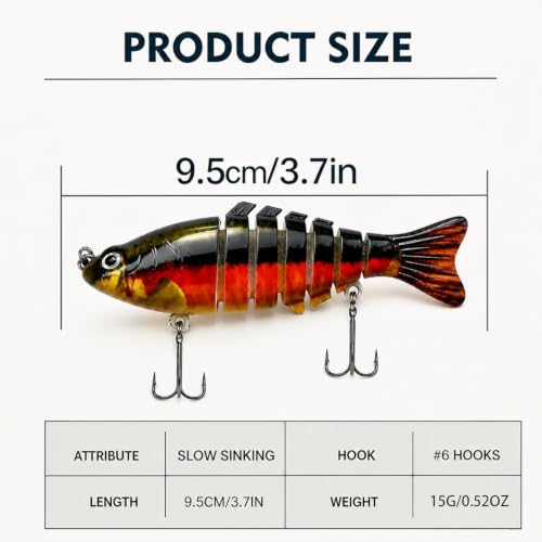 3.7-Inch Multi-Jointed Swimbait Lure with Realistic Action - C3-3.7"-0.52oz