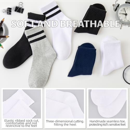 Kids Socks Boys Girls Athletic Crew, Seamless Toe, Cotton, 6 Pairs