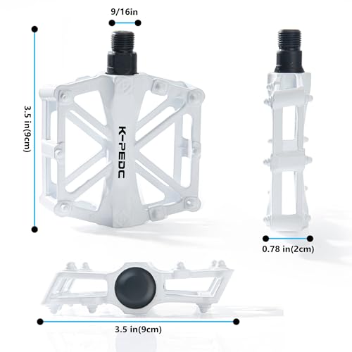 GPMTER White Bike Pedals 9/16 for MTB & Road Bikes, Anti-Skid Aluminum Platform