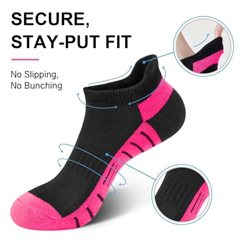 Athletic Cushioned Ankle Socks - 6 Pairs, Low Cut, Multicolor
