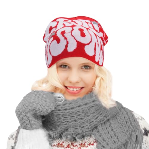 Y2K Knitted Beanie Hat - Winter Skull Cap for Women & Men - Red White Gv